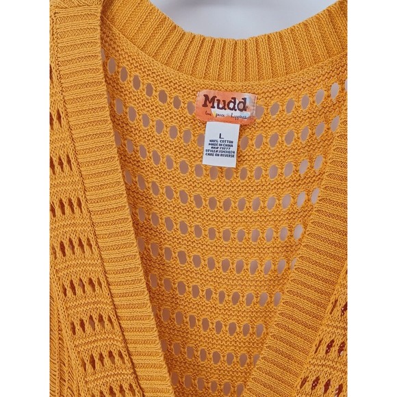 MUDD Cardigan Womens Large Mustard Sleeveless Button-Down Cable Knit 100% Cotton - Picture 3 of 7